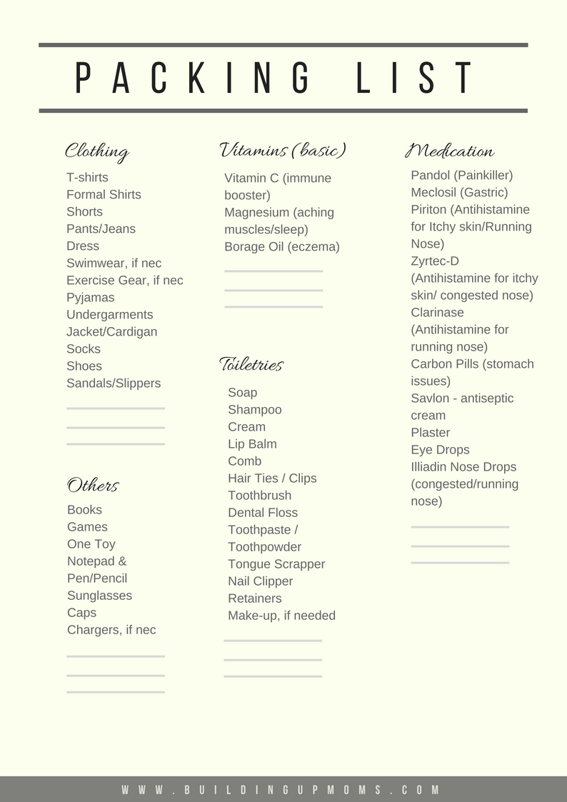 Packing List - Building Up Moms